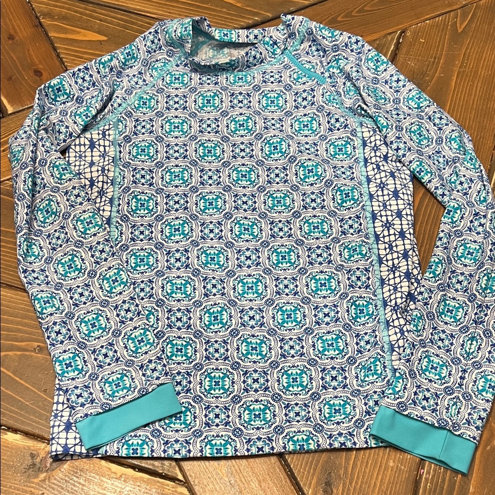 Coolibar Blue and White Patterned Shirt